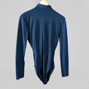 DANSKIN Bodysuit Long Sleeve Mock Neck  Dance Leotard Navy Blue M